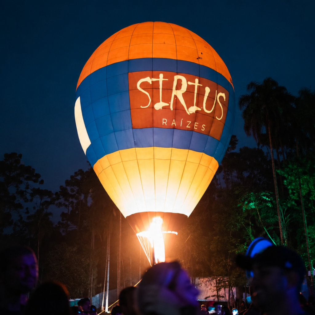 Sirius Raízes Balão iluminado durante celebração dos 20 anos da festa